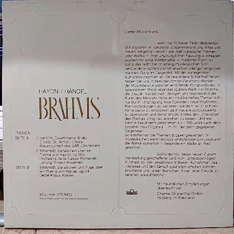 Brahm , Haydn , Händel LP PLAK